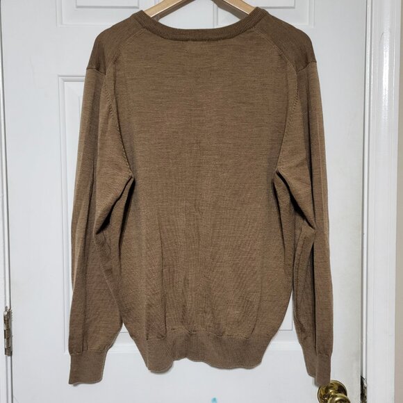 L.L. Bean Tan Brown V-Neck Merino Wool Sweater - Picture 2 of 12
